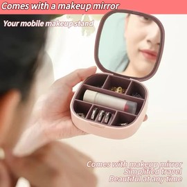 2 pieces Mini jewelry box with mirror,mini jewelry box,small jewelry boxes for women,Portable Jewelry box with mirror,Gift for Women and Girls,Travel Jewelry Case and Organizer with Mirror
