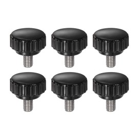 sourcing map 6pcs Knurled Clamping Knobs M6 x 10mm Metric 304 Stainless Steel Male Thread Thumb Screw on Type 22mm Plastic Round Head Threaded Hand Bolt Stud Knobs Black