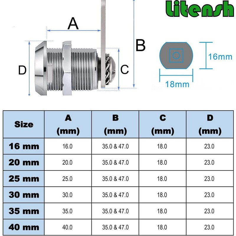 Litensh 30mm Security Mailbox Lock, Letter Post Box Lock, Cabinet