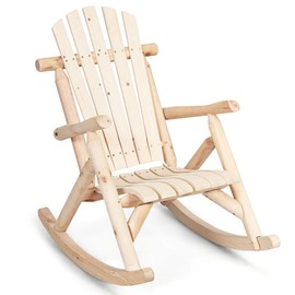 Giantex Log Rocking Chair Wood Porch & Patio Rocker for Deck Balcony, Garden,Poolside,Backyard Furniture Rustic Lounge Single Rocker, Natural (1)