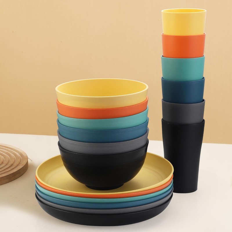 Wheat Straw Dinnerware Sets - SANLUNS 24 Piece Unbreakable Dinnerware