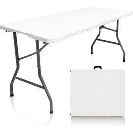HiEthan Folding in Half Table 5ft, Indoor Outdoor Heavy Duty Portable Folding Plastic Table (5FT)