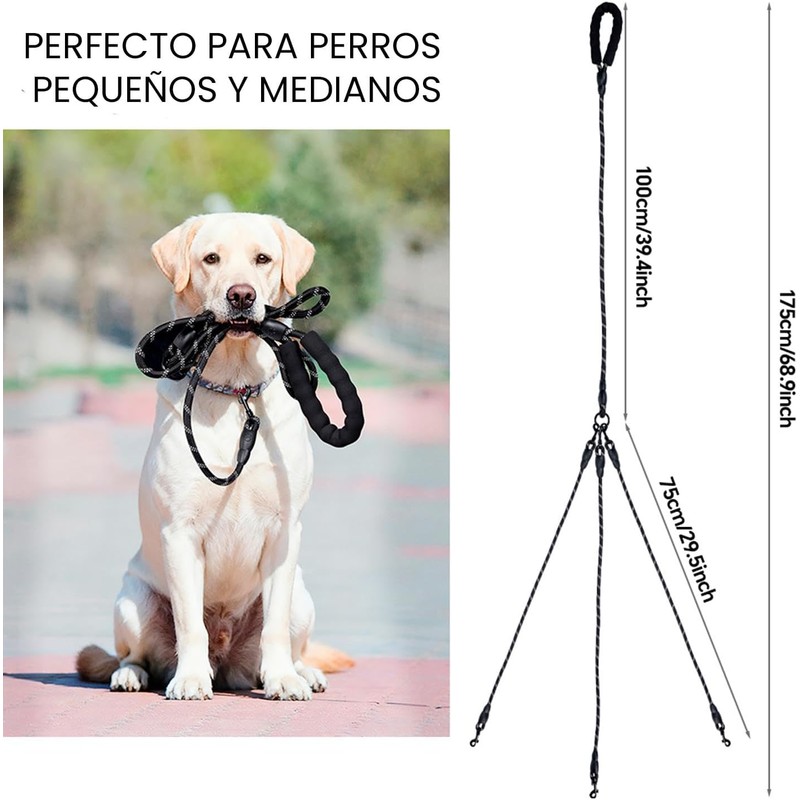 Correa de Paseo Triple y Extensible para Perros – Sistema