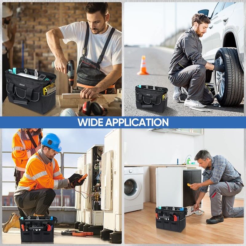 TICONN 12in Tool Bag with Waterproof Soft Bottom, Multi-Pockets Wide