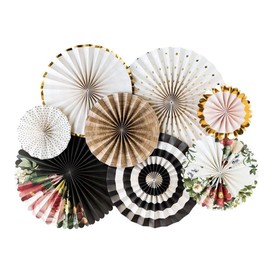 Oneday Paper Fan Party Decoration Gold Floral (8 Piece Set)
