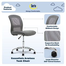 Serta Essentials Computer Chair, Productivity Gray Faux Leather and Mesh