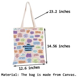 PWHAOO Spanish Christian Tote Bag My Daily Bible Affirmations Tote Bag Bible Verse Tote Bag Religious Christian Gift, Daily Bible Affirmations Tote, Medium