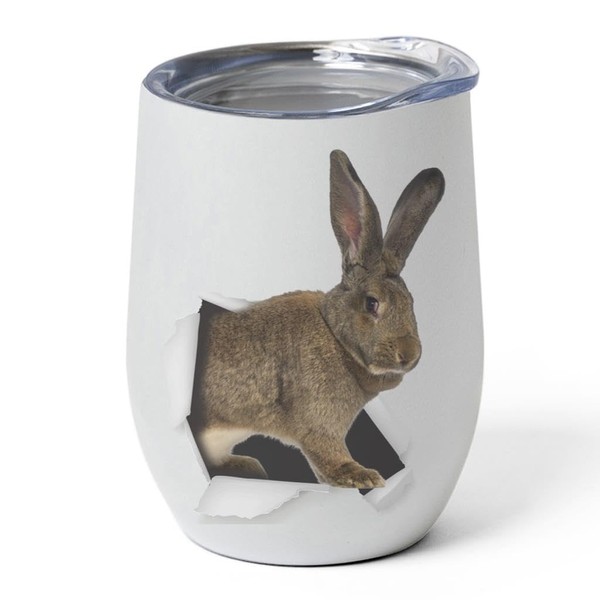 Funny Brown Flemish Giant Rabbit Peeking Through Wine Tumbler 12oz
