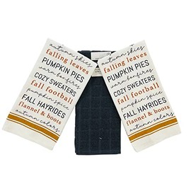 Fall Football Home Decor Kitchen Dish Towels Set: Football Family Food with Golden Yellow Stripes