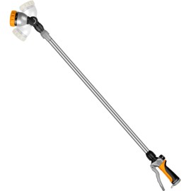 RESTMO Metal Watering Wand, 36”-60” Long Telescopic Tube | 180° Adjustable Ratcheting Head | 7 Spray Patterns | Flow Control, Perfect Garden Hose Sprayer to Water Hanging Baskets, Shrubs, Yellow