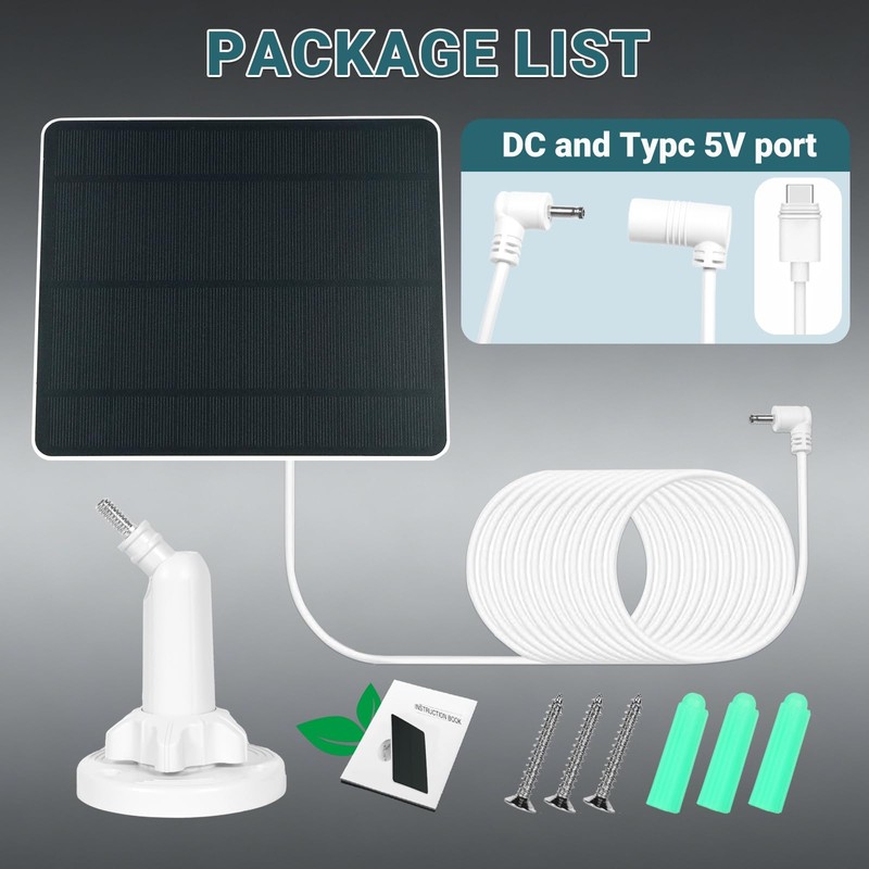 1-Pack 6W Solar Panel for Ring Camera Outdoor Wireless, Fast