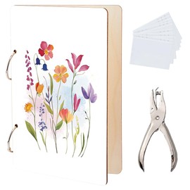 SUPERDANT Watercolor Flowers Greeting Card Organizer Rustic Wild Flower Card Keeper Storage Birthday Cards Holder Wooden Keeper Binder Photo Album 2-Rings Cover with Punch and 20pcs Inner Pockets