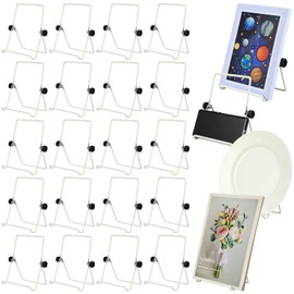 Kenning 24 Pack Adjustable Plate Stands for Display 7.1 Inch White Metal Foldable Easel Book Display Stands Bulk Decorative Plate Holders for Platter Frame Photo Tabletop Art(Double Corners)