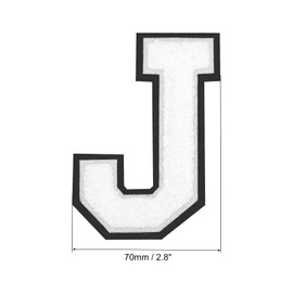 QUARKZMAN Chenille Letter J Patches Large Size 4-1/2 Inch Ironing Letters J Patches Black Glitter Embroidered Patches for Clothes, Shoes, Hats, Backpacks Pack of 3 (White)