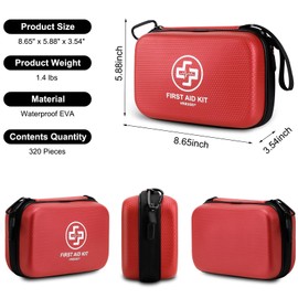 VRIEXSD Premium First Aid Kit, 320 Piece Waterproof Hard Shell Eva First Aid Kit for Home, Camping, Cars, Hiking, Travel, Businesses & Outdoor Emergencies - Emergency Medical Kits (Red)