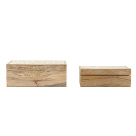 Handcarved & Whitewashed Mango Wood Boxes (Set of 2 Sizes)