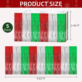Christmas Decorations 5 Pack 29x108 in Red Silver Green Tinsel Foil Fringe Table Skirt for Rectangle Round Tables Tinsel Streamers Fringe Patriotic Parade Float Fringe for Christmas New Year