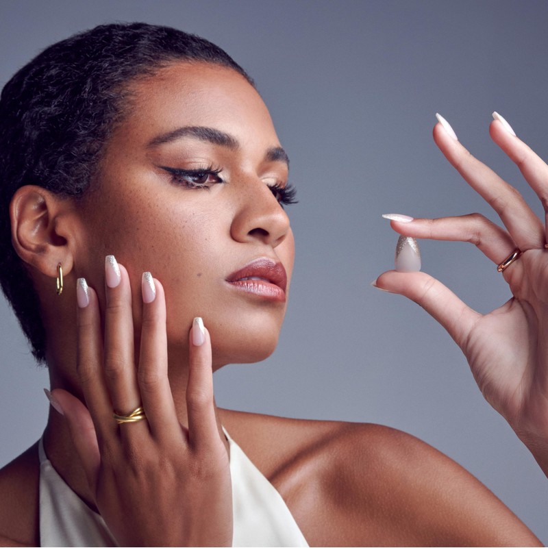 KISS imPRESS Press-On, Fake Nails, Gold Ring, Green, Oval, Short,