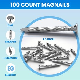 Moxweyeni 100 Count MagNails 1-1/2 Inch x 1/4 Inch Steel Zinc Coated Durable Marker Magnetic Nails with Ribbed Shank for Road Clamp