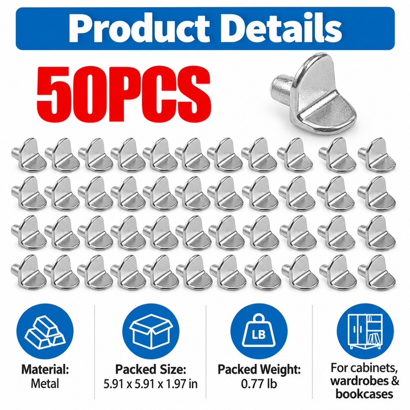 L-Shaped Shelf Support Pegs for Cabinets & Bookcases – 50PCS