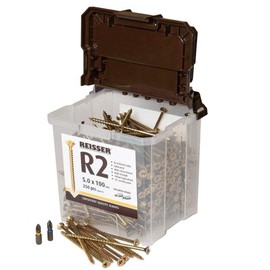 Reisser 9221580PB R2 Pozi Yellow Coated Woodscrew 400-Pieces in Tub with 2 PZD Bits, 5 mm Diameter x 80 mm Length
