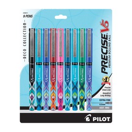 PILOT Precise V5 Stick Deco Collection Liquid Ink Rolling Ball Stick Pens, Extra Fine Point (0.5mm) Assorted Ink Colors, 9-Pack (38811)