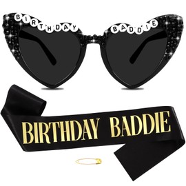 Vovii "Birthday Baddie Sash and Sunglasses for Women Men, Black Sash with Gold Foil for Baddie Party Decorations, Happy Bday Kit for Birthday Accessories Party Favors Supplies