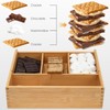 Smores Kits,Bamboo Smores Box with a Lid,Smores Caddy with 6Pcs