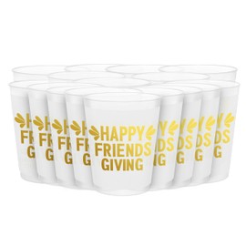Happy Friendsgiving Cups,Friendsgiving Party Decorations,Friendsgiving Decorations,Friendsgiving Drinking Cups,Thanksgiving Party Decorations,BZ Friendsgiving Party Supplies(Gold Foil,16 Count,16 Oz.)