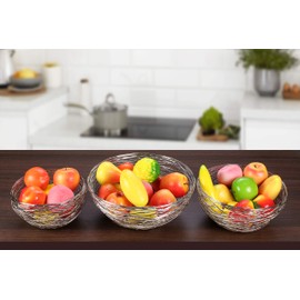 Alpha Living Home Metal Mesh Countertop Fruit Basket Bowl Stand for Kitchen, Restaurant, Dining Room, Decorative Table Centerpiece - Stand for Bread, Snack, Household Item Storage - Set of 3 - SILVER
