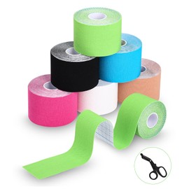 TIDEVAN 6 Rolls Sports Tape (5 m x 5 cm) Kinesiology Tapes Skin-Friendly Tapes Kinesiology Tape with Special Scissors, Waterproof Kinesiotape for Knee, Shoulder and Elbow, Muscle Tightening Bands