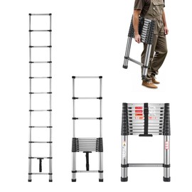 VEVOR Telescoping Ladder, 10.5ft Stainless Steel Lightweight Extension Ladder, Multi-Button Retraction Collapsible Ladders, 375LBS Capacity & Non-Slip Feet, Portable 11-Step Ladders for Home, RV, Loft