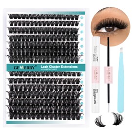 GEMERRY Lash Extension Kit 30D/40D/60D/80D/100D D Curl Lash Clusters Kit Lash Bond and Seal Lash Extension Kit DIY Eyelash Extensions Kit at Home Cluster Lashes Kit Beginners (80D+100D,10-18mm)