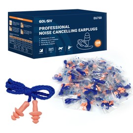 GOL-SIV 100 Pairs Reusable Silicone Corded Earplugs,NRR 27dB Noise Reduction Earplugs with String,Individually Wrapped,for Work & Construction Site,Orange