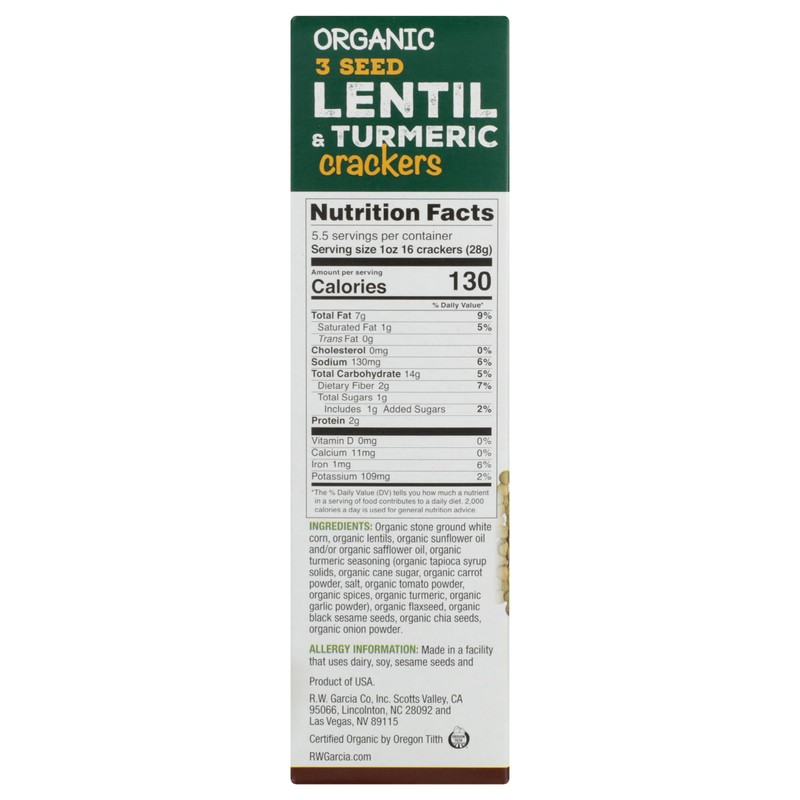RW GARCIA Organic Lentil Turmeric Crackers, 5.5 OZ