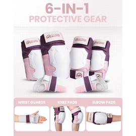 OutdoorMaster Adult Knee Pads and Elbow Pads Set - Skate Pads Set with Wrist Guards - Skating Protective Gear for Adult & Youth - Pink, L - [6pcs]