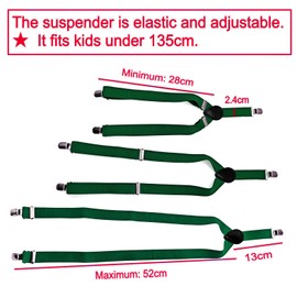 JZK Dark Green Bow Tie and Braces Set Children Under 135 cm, Y-Shape, 3 Clip Adjustable Braces with Bow Tie for Little Boys and Girls for Wedding Party and Costume, Green, Unit size