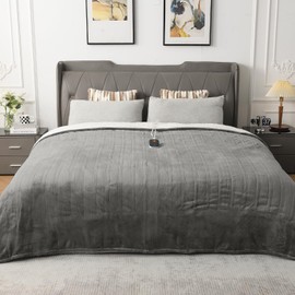 WOOMER [5-Year Warranty] Electric Blanket Twin Size,Durable Flannel and Soft Sherpa,Dual Control,62”×84” Heated Throw Blanket, 10 Heat Levels&0.5-12h auto-Off,Energy Efficient,ETL Certified