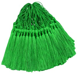 100 Pcs Silky Handmade Craft Tassels Trim Mini Pendant for DIY Cute Resin Bookmark, Jewellery Making, Key, Girl Earring, Keyring, Graduation Hat, Ribbon Sewing, Curtain, Home Decor (Green)