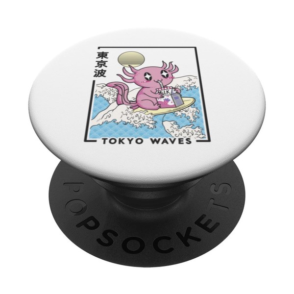 Axolotl Strawberry Milk Great Waves Kawaii Aesthetic PopSockets Standard PopGrip