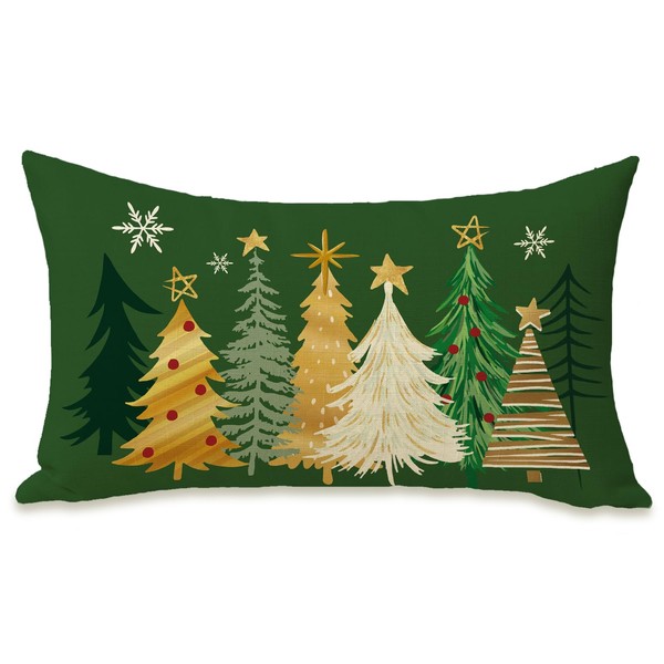 Fahrendom Christmas Tree Green Lumbar Decorative Rectangle Pillow Cover 12