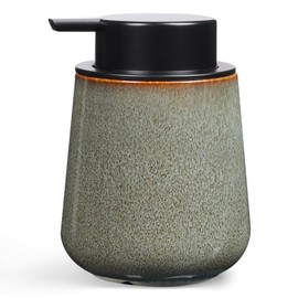 INGOFIN Ceramic Lotion Dispenser - 12 oz Refillable Hand Soap Dispenser Bathroom, Modern Liquid Soap Dispenser with Pump, Dish Soap Dispenser for Kitchen，Glazed-Green