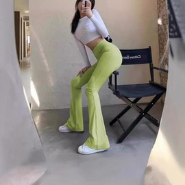 Temu Women's Fashion Solid Color High-Waist Micro-Roll Cotton Yoga Pants (EU/US Stock) Pants S/Dark Khaki 5ea