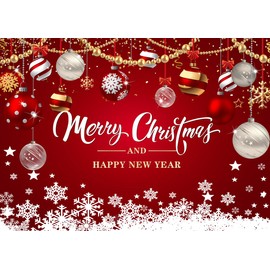 LYWYGG 8x6FT Merry Christmas and Happy New Year Backdrop Red Christmas Decoration Backdrop Photography Studio Photography Props CP-548-0806