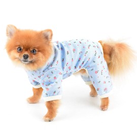 SMALLLEE_LUCKY_STORE Small Dog Clothes Cute Floral Waffle Knit Puppy Pajamas Pjs Cat Pyjamas Stretchy Jumpsuit Warm Sleepwear Outfits for Yorkie Chihuahua,Blue,XXL