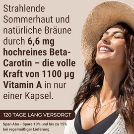 Beta-Carotene - High Dose Tanning Capsules - Vitamin A Precursor for Natural, Long-Lasting Tan, Skin, Vision & Immune System - 120 Capsules