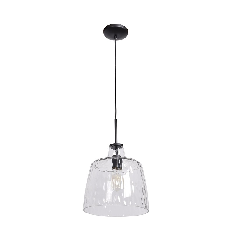 Simplicite Round Pendant - Black - Clear Wavy Glass Diffuser