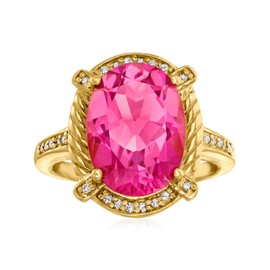 Ross-Simons 3.10 Carat Pink Topaz and .10 ct. t.w. White Topaz Ring in 18kt Gold Over Sterling. Size 8