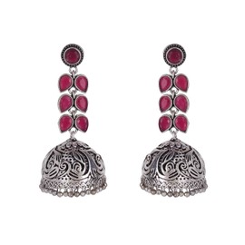 Crunchy Fashion Bollywood Style Traditional Indian Oxidised Silver Jewelry Jhumki Jhumka Earrings for Women, Long Jhumka, Brass