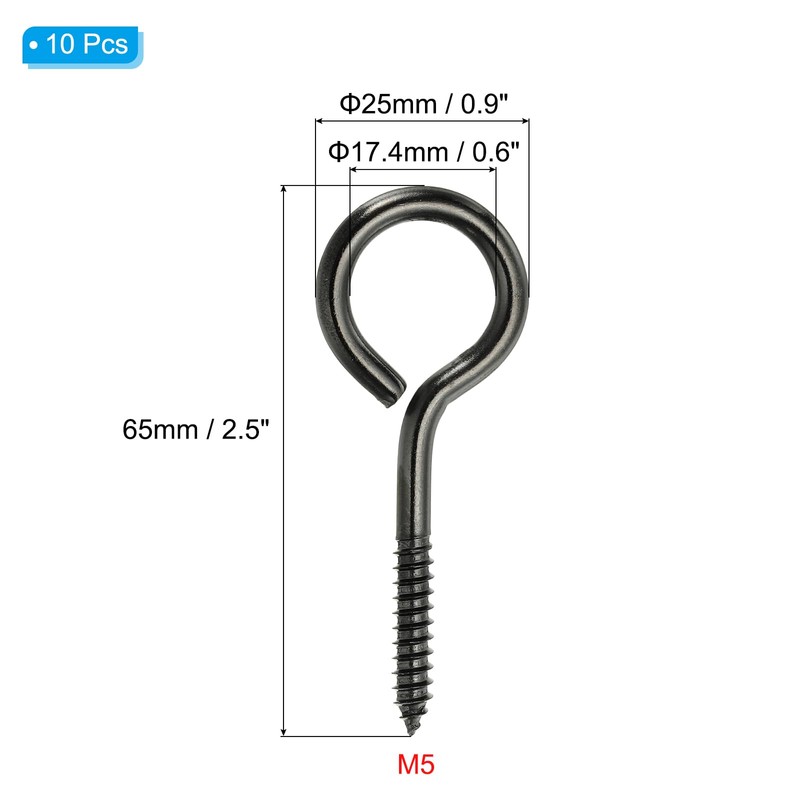 PATIKIL 10pcs M5x65mm Eye Screw 304 Stainless Steel Eye Screw